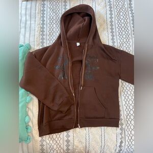 brown graphic jacket zip up